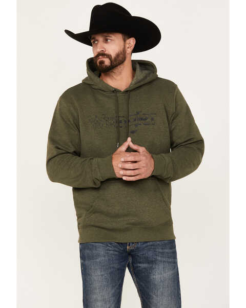 Image #1 - Wrangler Men's American Logo Hooded Sweatshirt, Olive, hi-res