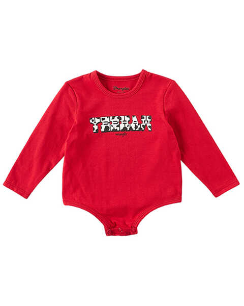 Wrangler Infant Girls' Long Sleeve Yeehaw Graphic Onesie, Red, hi-res