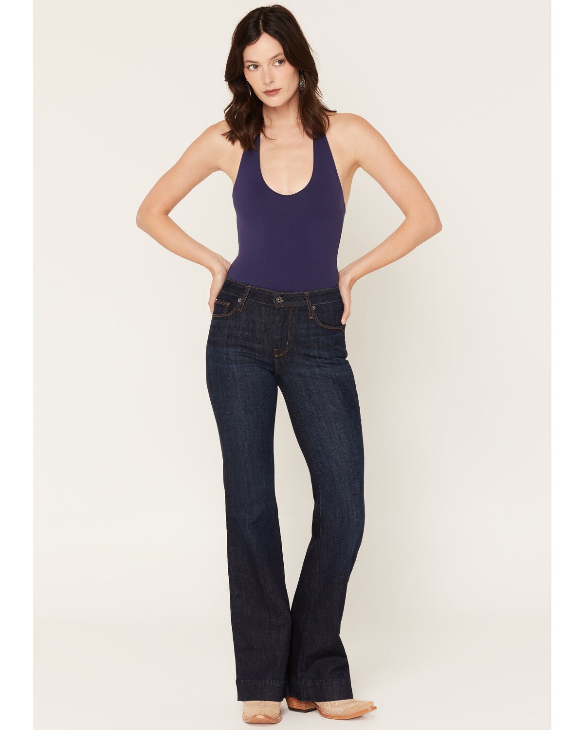 Image #1 - Haddad Women's Deep Ocean Dark Wash Bella Trouser Flare Stretch Denim Jeans, Dark Wash, hi-res