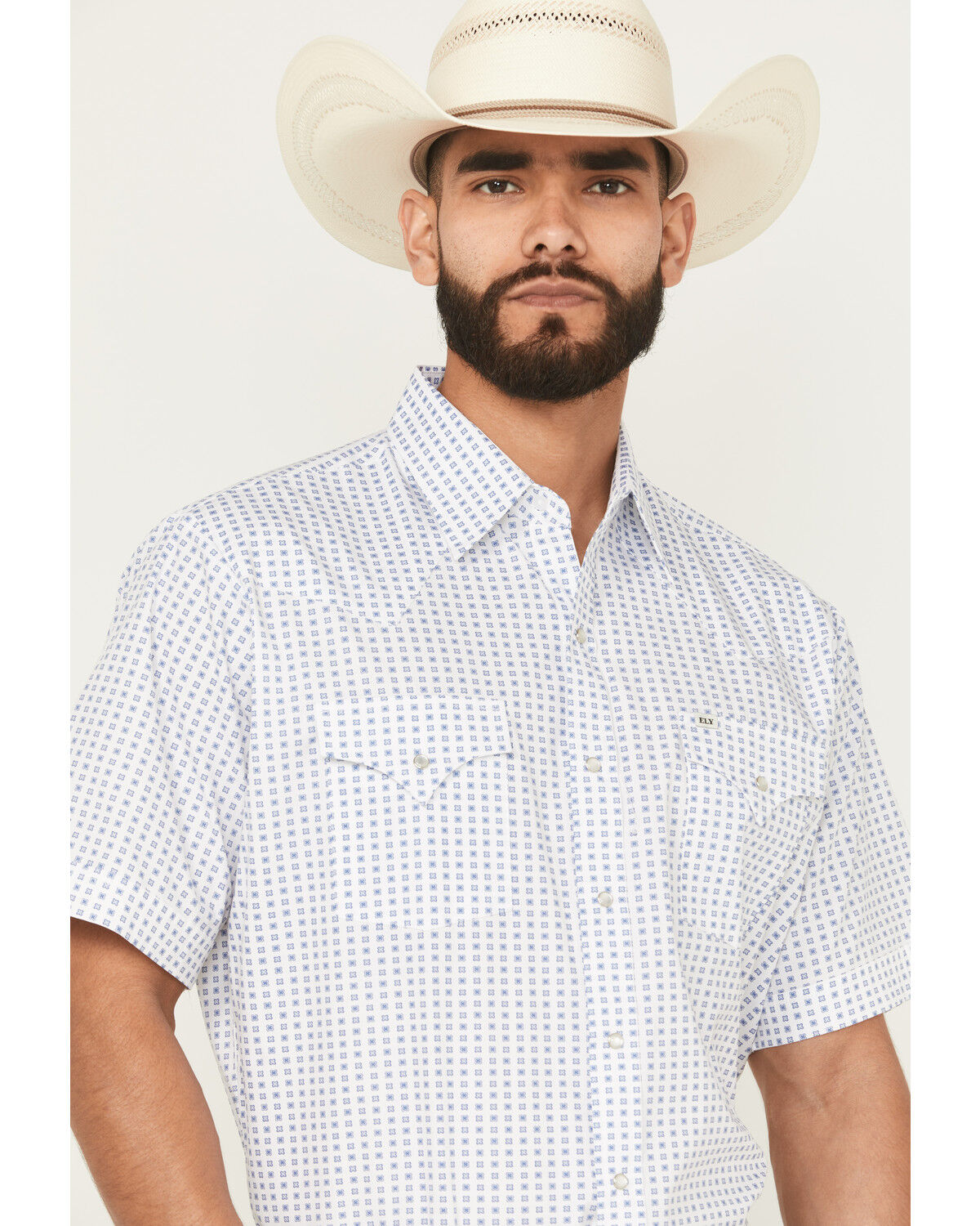 Image #2 - Ely Walker Men's Geo Print Short Sleeve Snap Western Shirt, White, hi-res