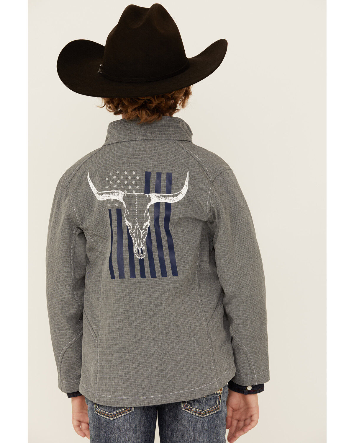 Image #4 - Cowboy Hardware Boys' Skull Flag Softshell Jacket, Grey, hi-res
