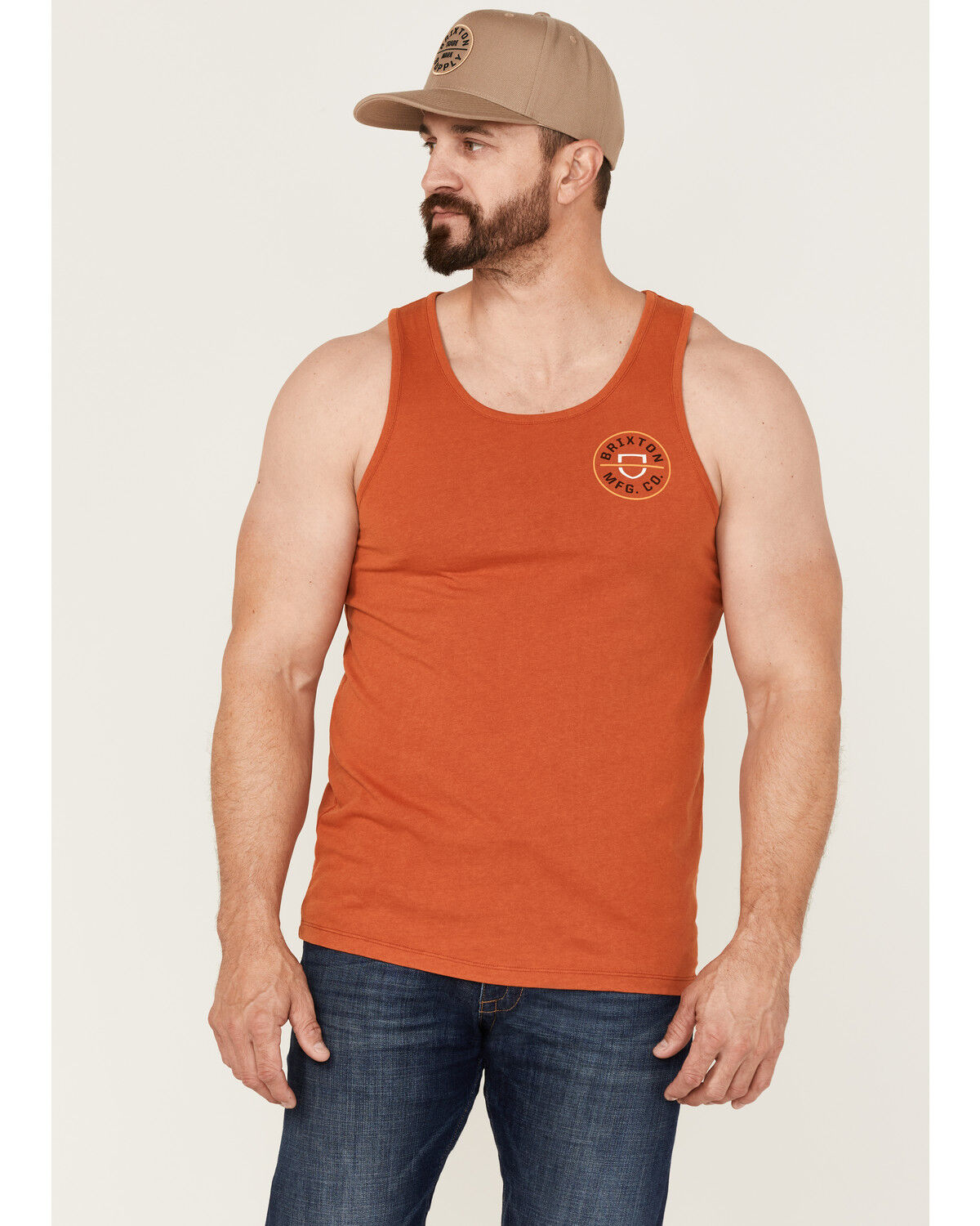 Image #1 - Brixton Men's Circle Logo Graphic Crest Tank, Dark Orange, hi-res