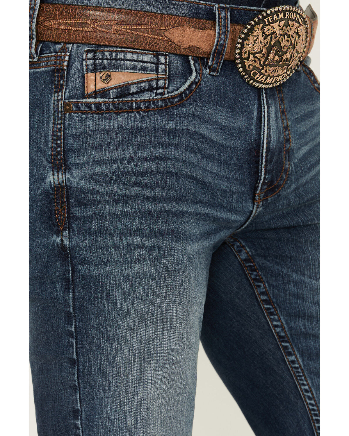 Image #2 - RANK 45® Men's Yuma Medium Wash Slim Bootcut Stretch Denim Performance Jeans, Blue, hi-res