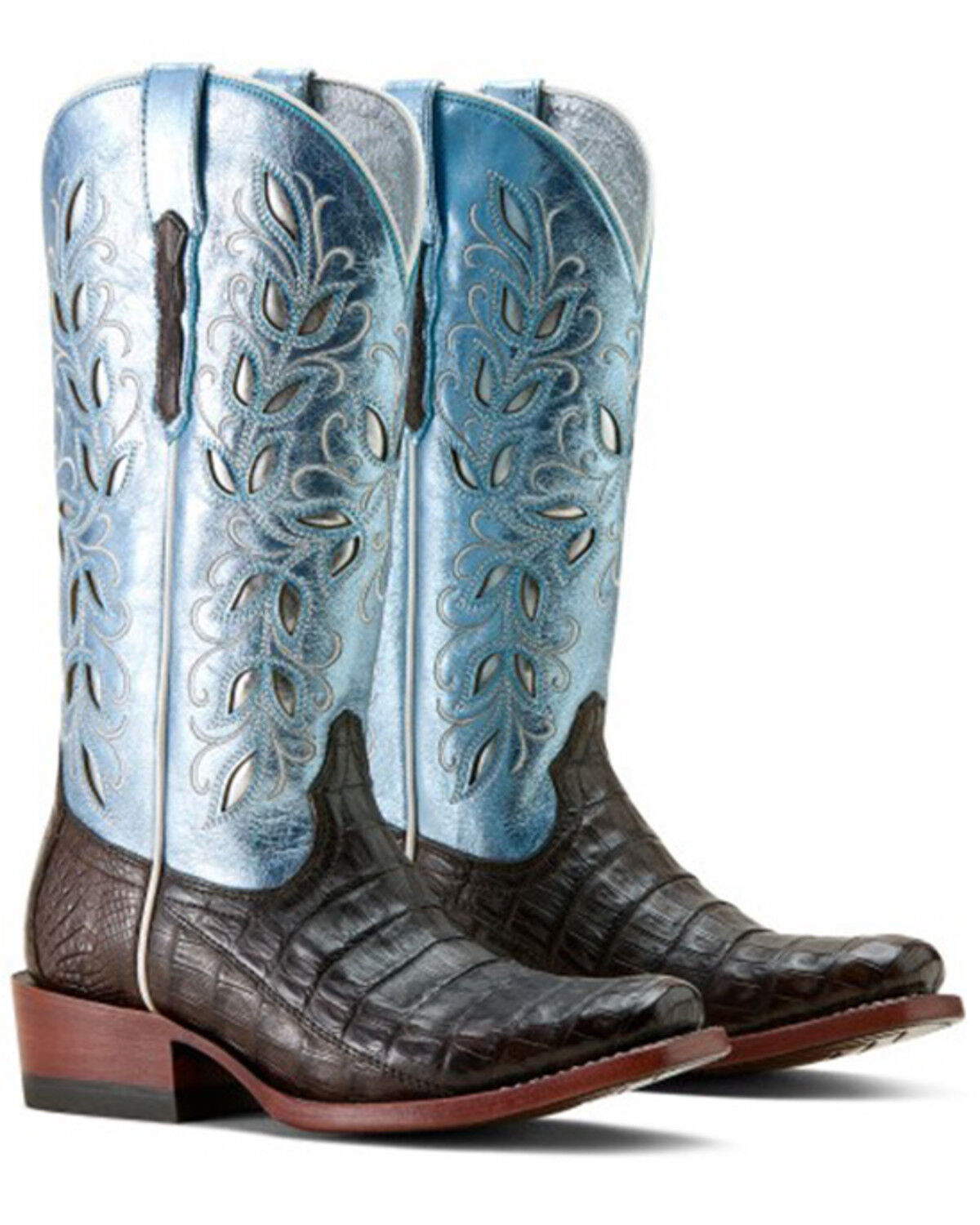 Image #2 - Ariat Women's Futurity Silk Exotic Caiman Western Boots - Square Toe, Blue, hi-res