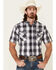 Jack Daniel's Men's Large Plaid Print Logo Short Sleeve Snap Western Shirt , Black, hi-res