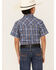 Image #4 - Ely Walker Boys' Plaid Print Short Sleeve Pearl Snap Western Shirt, Navy, hi-res
