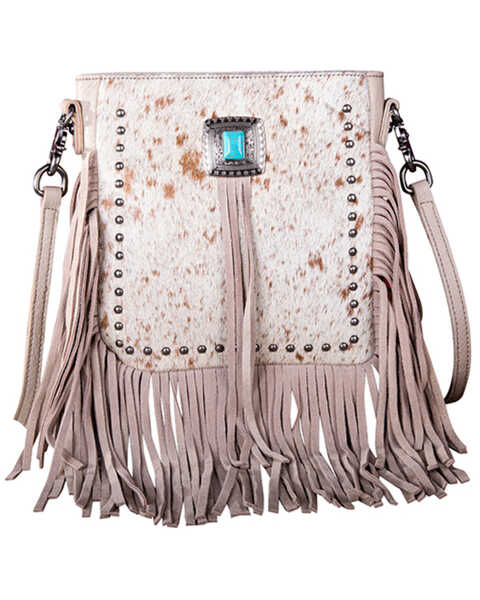 Image #1 - Montana West Women's Hairon Fringe Leather Crossbody Bag , Beige, hi-res
