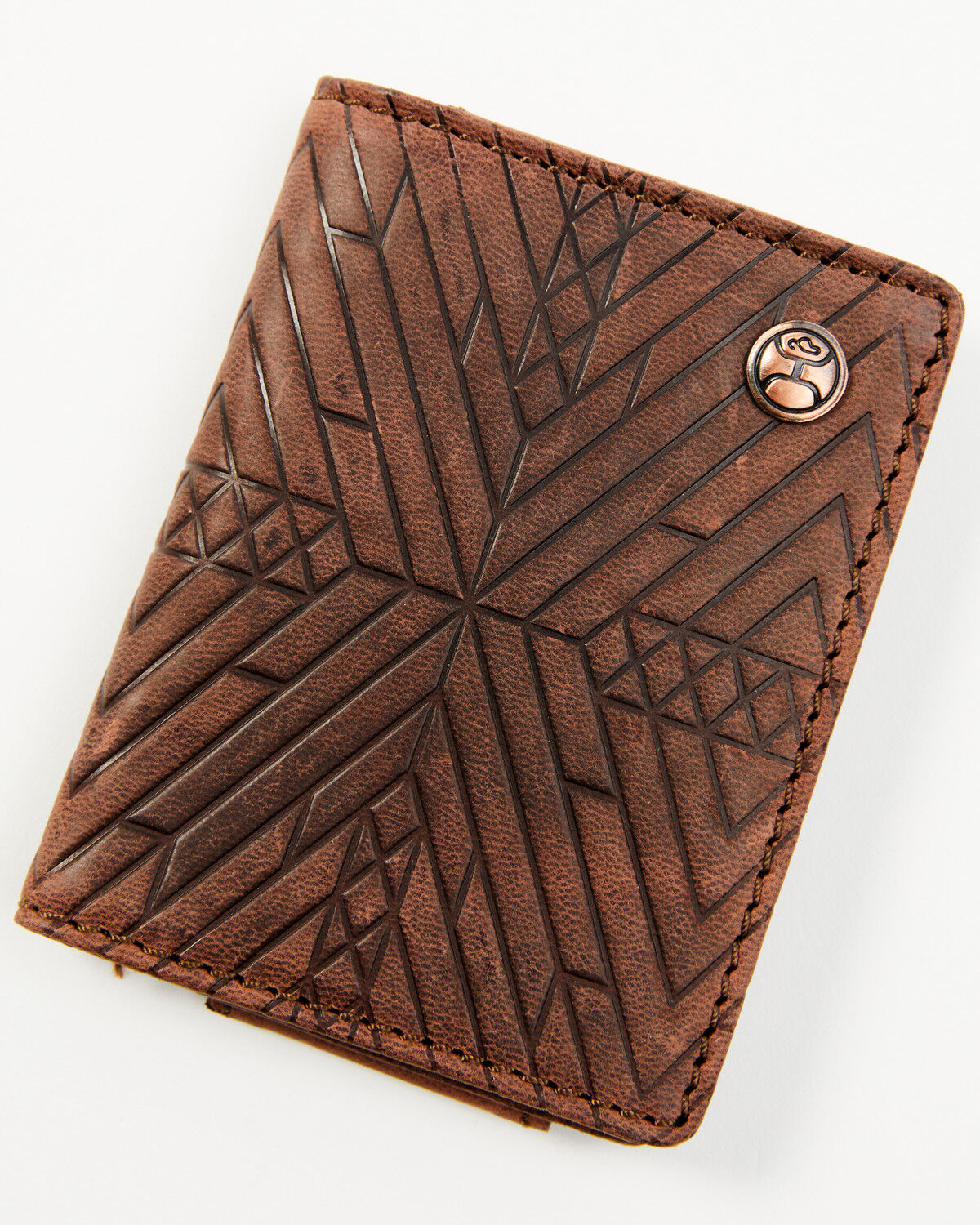 Image #1 - Hooey Men's Brown Southwestern Embossed Bi-Fold Money Clip Wallet, Brown, hi-res
