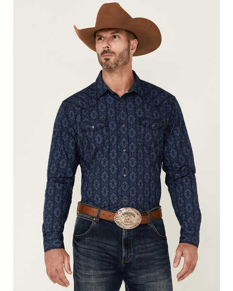 Moonshine Spirit Men's Reverb Large Medallion Print Long Sleeve Snap Western Shirt , Charcoal, hi-res