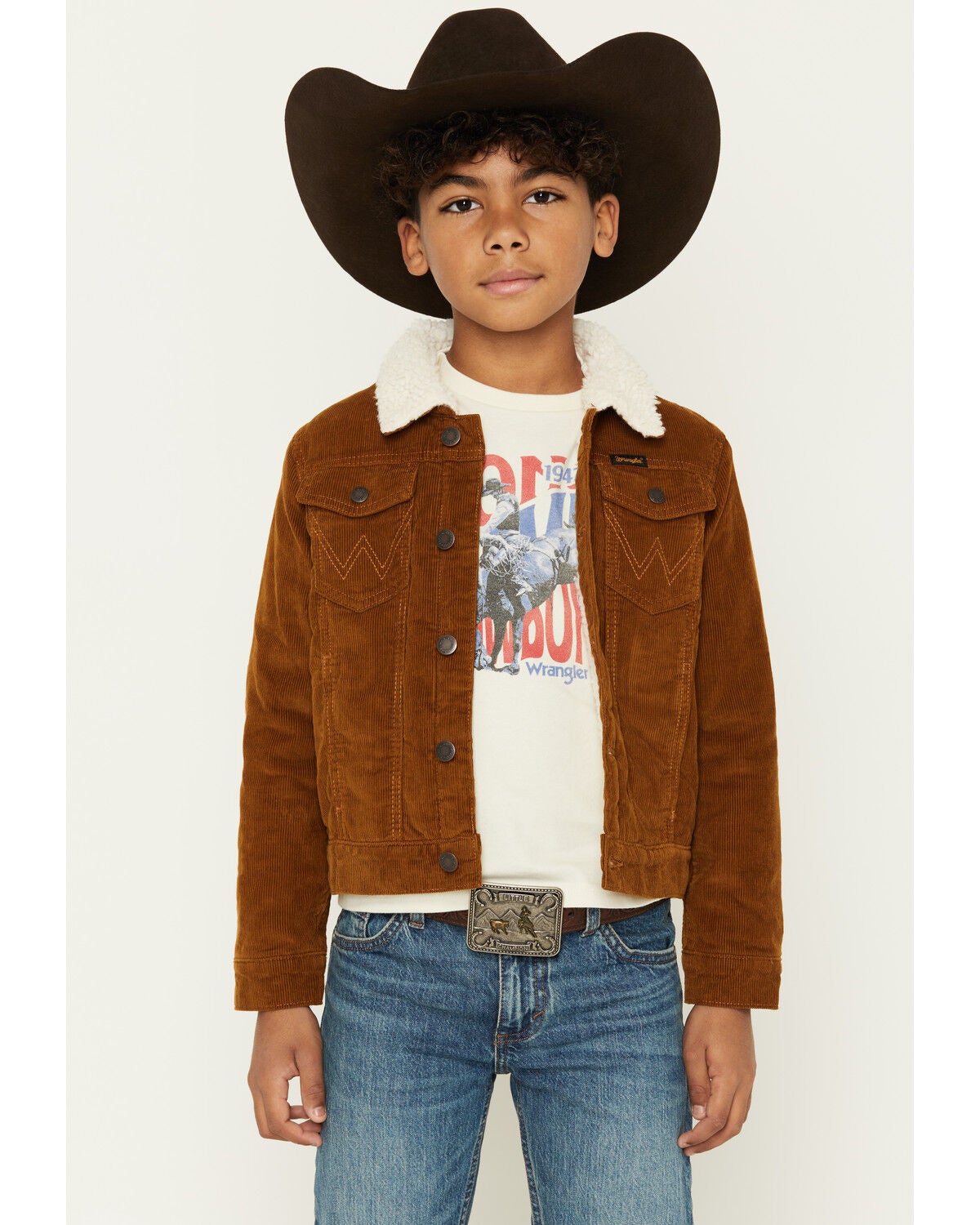 Image #1 - Wrangler Boys' Corduroy Sherpa Lined Button-Down Jacket, Tan, hi-res