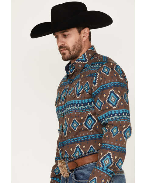 Image #2 - Roper Men's Southwestern Print Long Sleeve Snap Western Shirt, Brown, hi-res