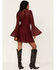 Image #4 - Beyond The Radar Women's Lace Tie Front Mini Dress, Wine, hi-res