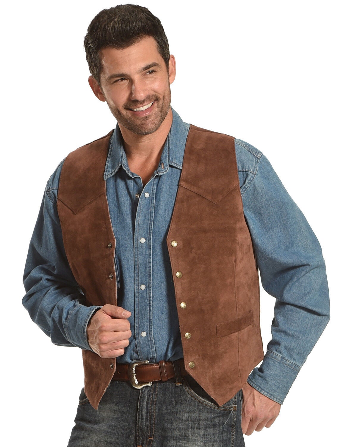 Roper Suede Western Vest, Brown, hi-res