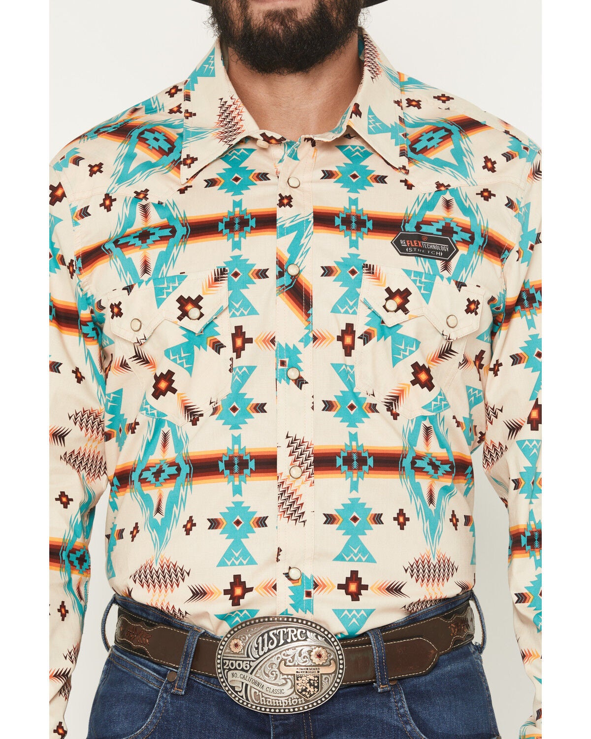 Image #3 - Rock & Roll Denim Men's Southwestern Striped Print Long Sleeve Snap Stretch Western Shirt, Natural, hi-res