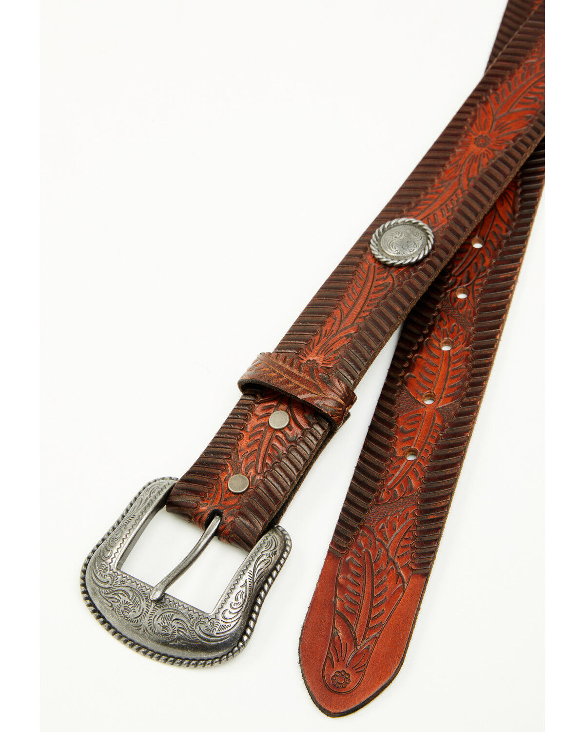Image #2 - Shyanne Women's Morgan Embossed Floral Leather Belt, Brown, hi-res