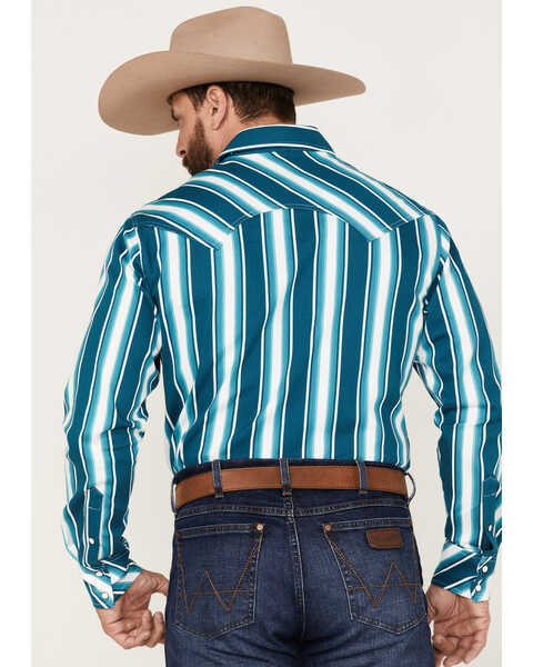 Image #4 - Rock & Roll Denim Men's Dale Brisby Stripe Stretch Long Sleeve Pearl Snap Shirt, Turquoise, hi-res