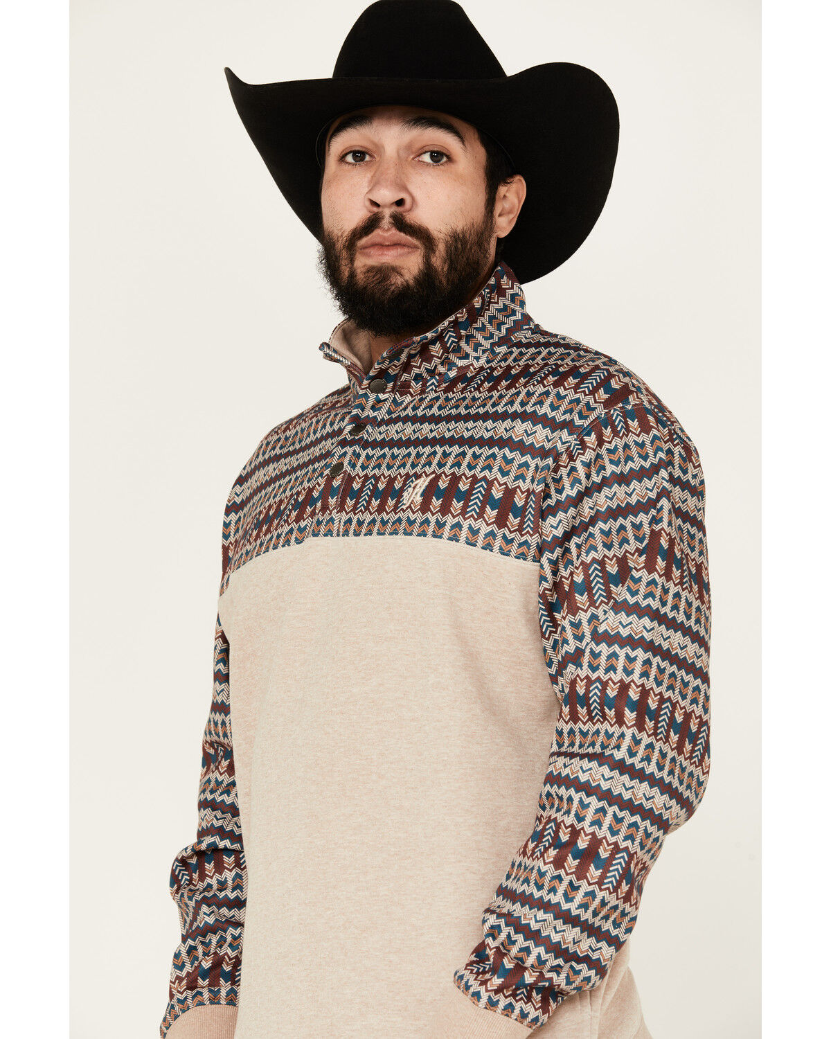 Image #2 - Hooey Men's Stevie Southwestern Color Block 1/4 Snap Pullover, Cream, hi-res