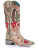 Image #1 - Corral Women's Cactus Floral Embroidery Overlay Western Boots - Square Toe, Taupe, hi-res