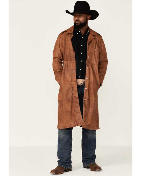 Understated Leather Men's Lone Ranger Lamb Leather Snap-Front Long Coat , Dark Brown, hi-res