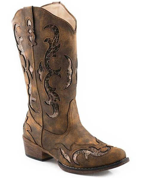 Image #1 - Roper Women's Riley Flextra Glitter Western Performance Boots - Round Toe, Brown, hi-res