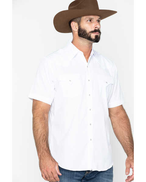Ely Walker Men's Tonal Dobby Striped Short Sleeve Pearl Snap Western Shirt, White, hi-res