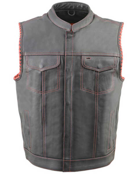 Milwaukee Leather Men's Old Glory Laced Arm Hole Concealed Carry Leather Vest - 3X, Black, hi-res