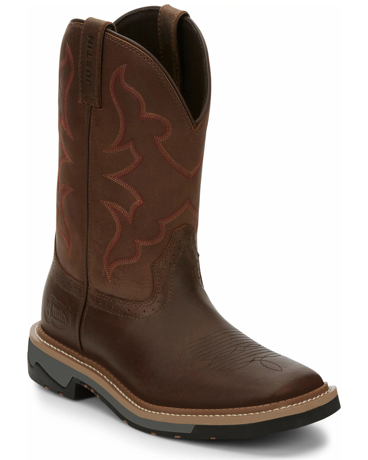 Image #1 - Justin Men's Boot Barn Exclusive Carbide Western Work Boots - Soft Toe, Brown, hi-res
