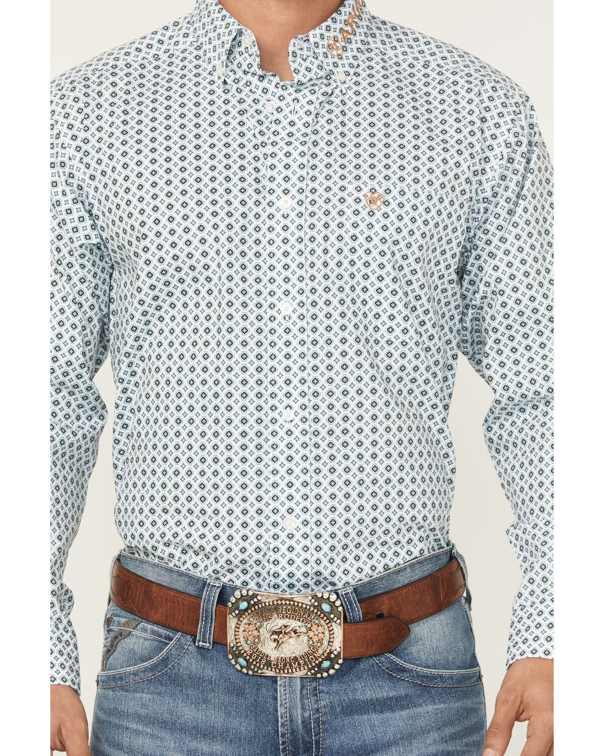 Image #3 - Ariat Men's Team Franklin Geo Print Long Sleeve Button-Down Western Shirt - Big, Blue, hi-res