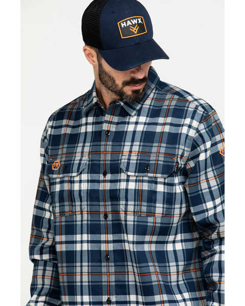 Image #5 -  Hawx Men's FR Plaid Print Long Sleeve Woven Work Shirt , Blue, hi-res