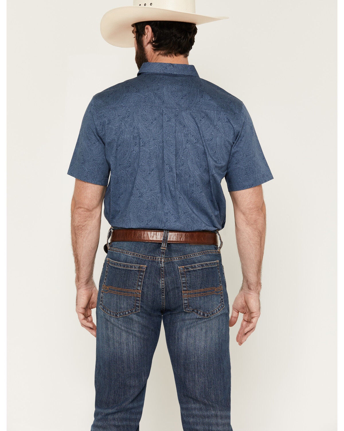Image #4 - Cody James Men's Topaz Tonal Paisley Print Short Sleeve Button-Down Stretch Western Shirt, Blue, hi-res
