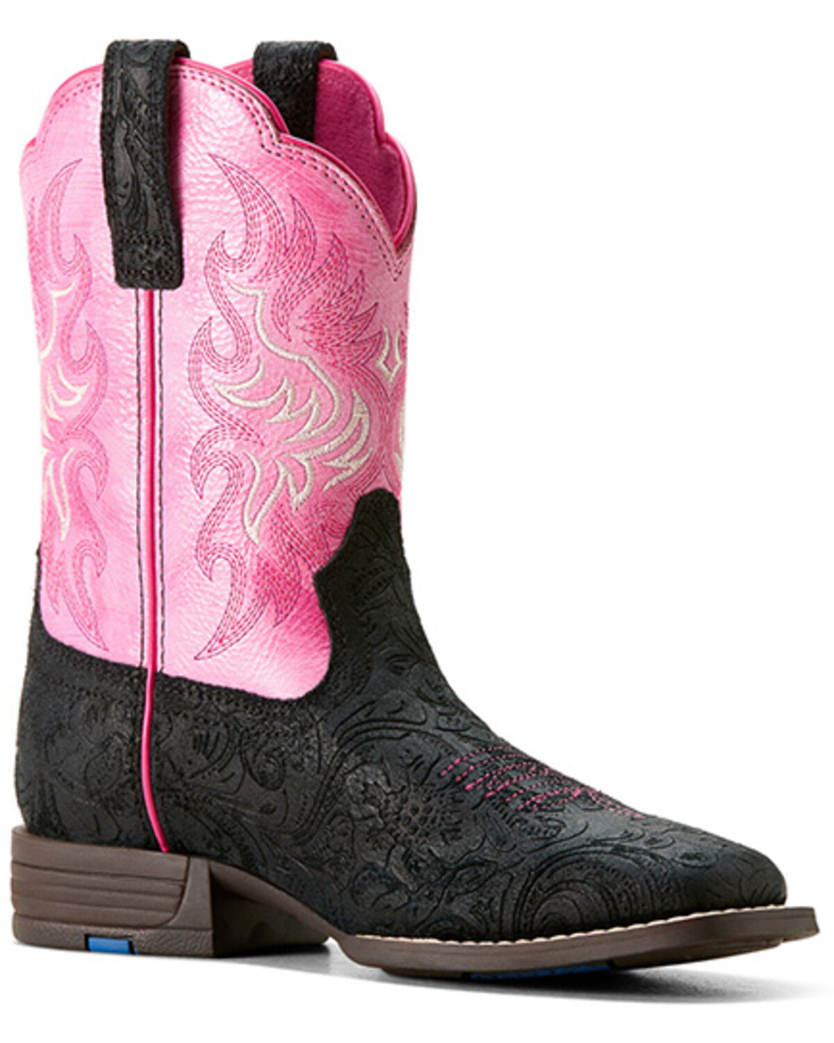 Image #1 - Ariat Girls' Outrider Floral Embossed Western Boots - Broad Square Toe, Black, hi-res