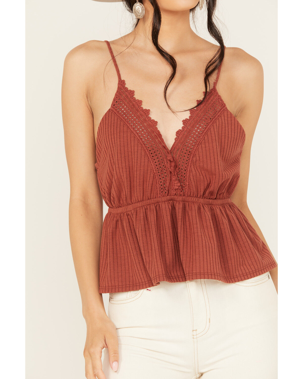 Image #3 - Wild Moss Women's Lace Trim Sleeveless Top, Rust Copper, hi-res