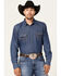 Blue Ranchwear Men's Medium Wash Long Sleeve Snap Western Denim Shirt , Medium Blue, hi-res