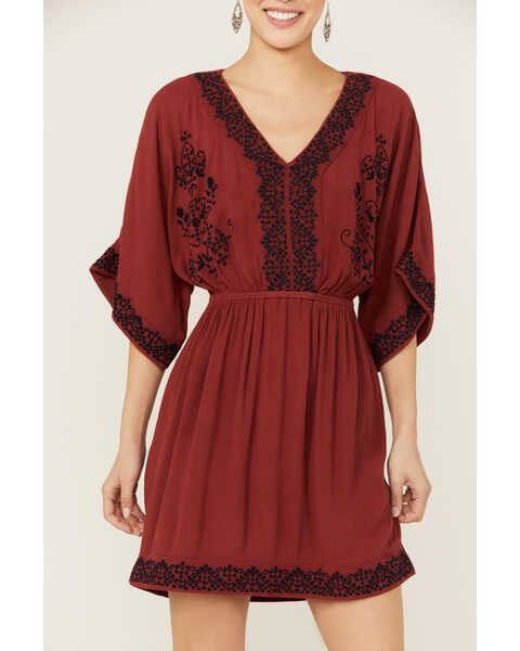 Image #3 - Shyanne Women's Embroidered Dolman Sleeve Dress, Brick Red, hi-res
