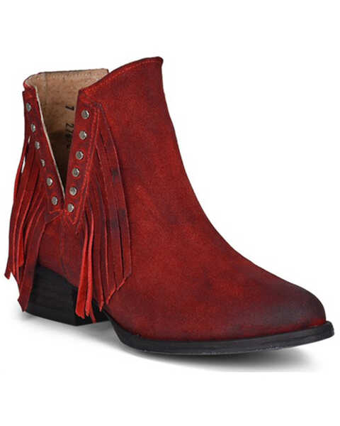 Corral Women's Red Studs & Fringe Fashion Booties - Round Toe, Red, hi-res