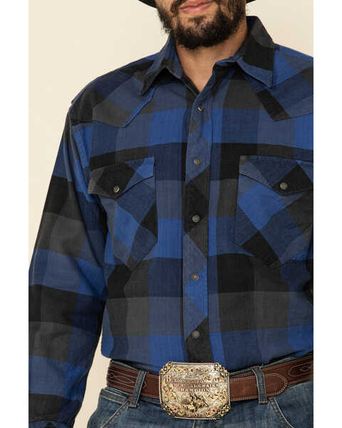 Image #4 - Resistol Men's Montreal Large Plaid Long Sleeve Western Shirt , Blue, hi-res