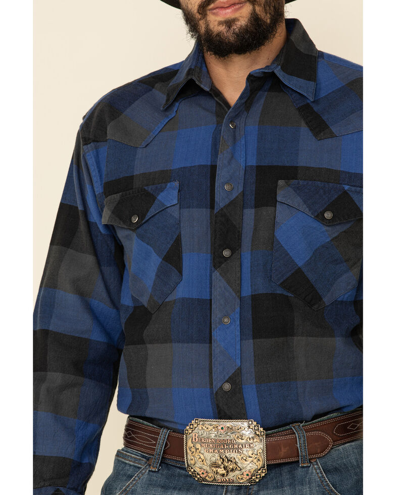 Resistol Men's Montreal Large Plaid Long Sleeve Western Shirt , Blue, hi-res