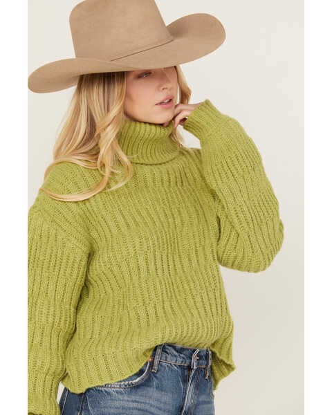 Image #2 - New In Women's Turtle Neck Sweater , Green, hi-res
