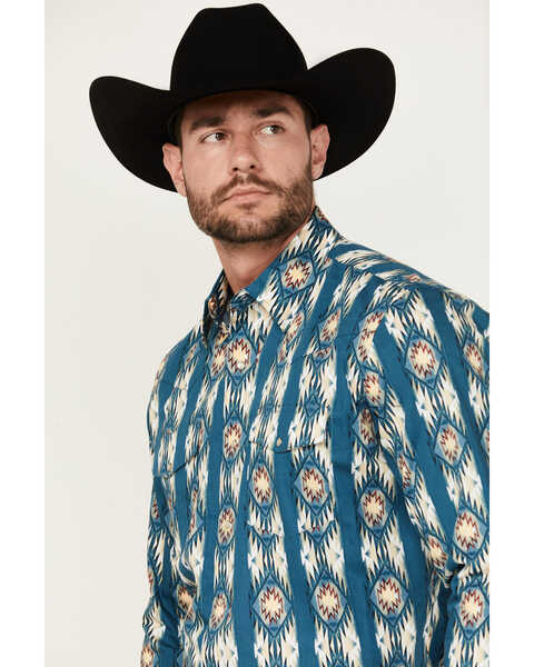 Image #2 - Wrangler Men's Checotah Long Sleeve Pearl Snap Western Shirt - Big , Blue, hi-res