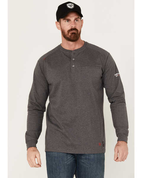 Ariat Men's Rebar FR Air Refinery Henley Long Sleeve Work Shirt, Charcoal, hi-res