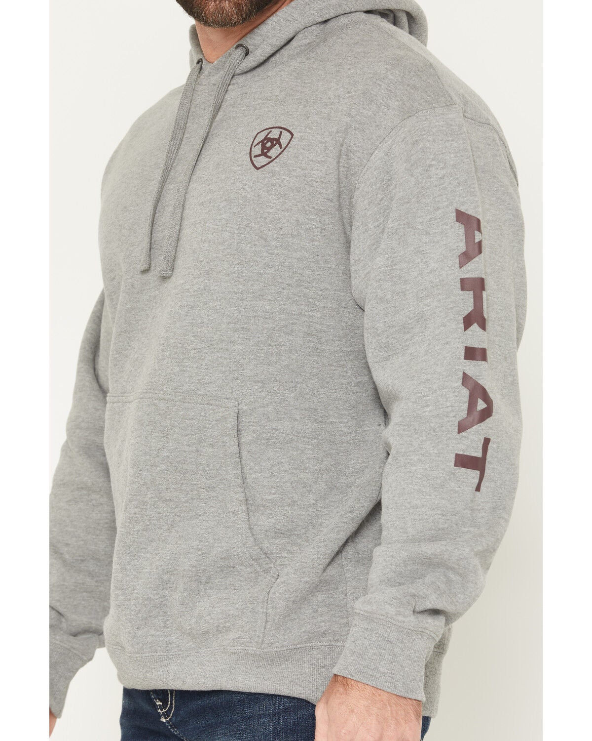 Image #3 - Ariat Men's Logo Graphic Hooded Sweatshirt - Big, Grey, hi-res