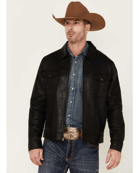 Image #1 - Scully Men's Solid Black Zip-Front Lightweight Leather Jacket , Black, hi-res