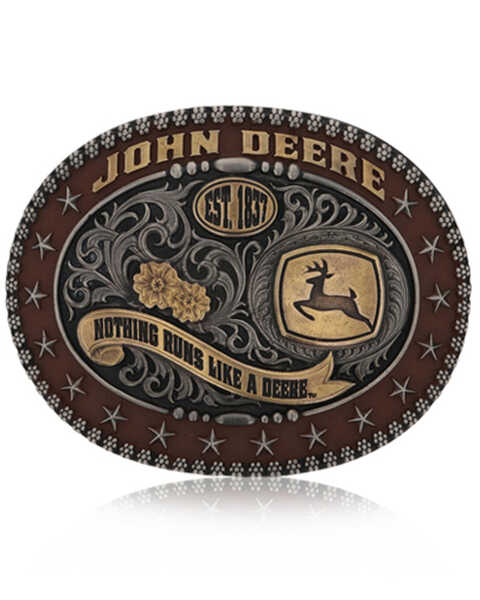 Montana Silversmiths Men's John Deere Trophy Belt Buckle, Silver, hi-res