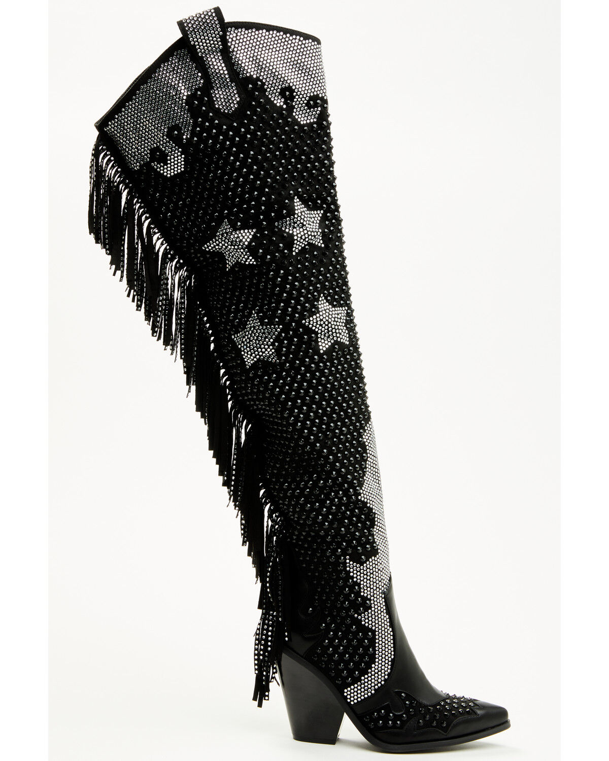 Image #2 - Azalea Wang Women's Nella Over The Knee Embellished Fringe Tall Fashion Boots - Snip Toe, Black, hi-res