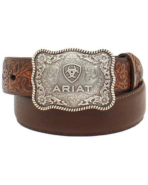 Image #2 - Ariat Boys' Distressed Hand Tooled Belt, Brown, hi-res