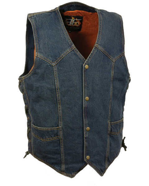 Image #1 - Milwaukee Leather Men's Performance Side Lace Basic Denim Vest, Blue, hi-res