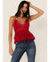 Free People Women's Adella Cami Lace Ruffled Tank Top, Red, hi-res