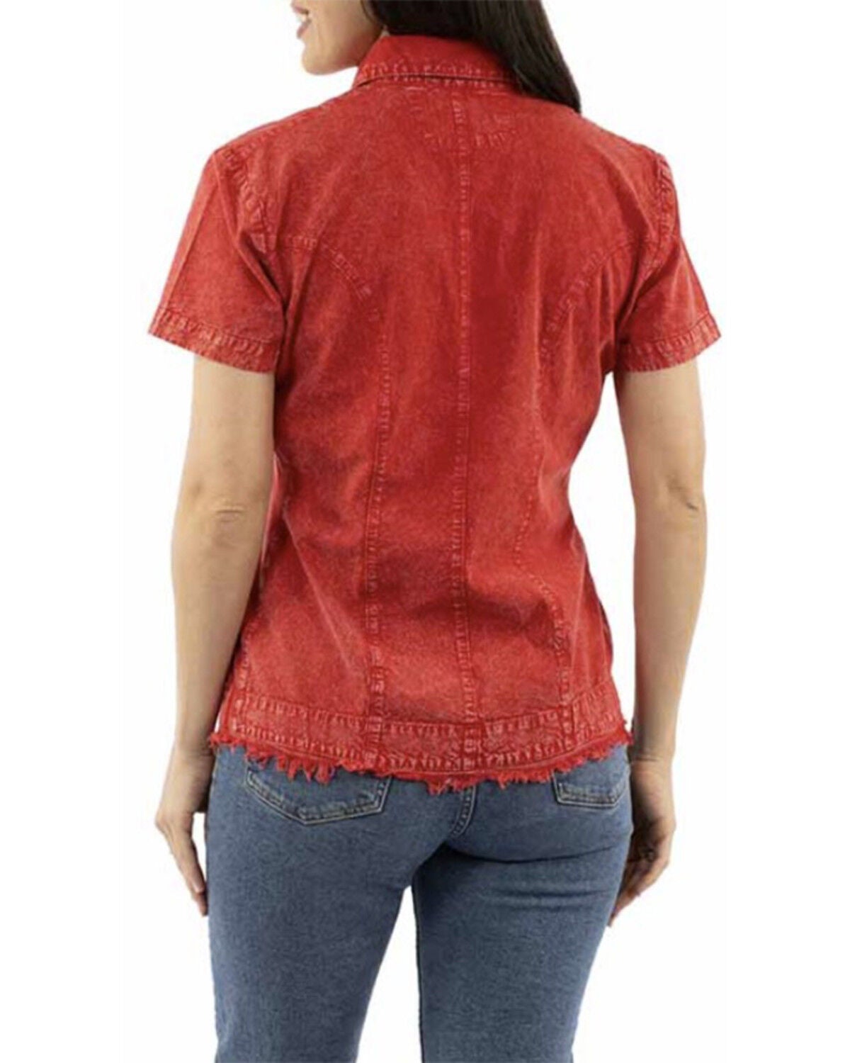 Image #2 - Scully Women's Short Sleeve Embroidered Cantina Blouse, Red, hi-res