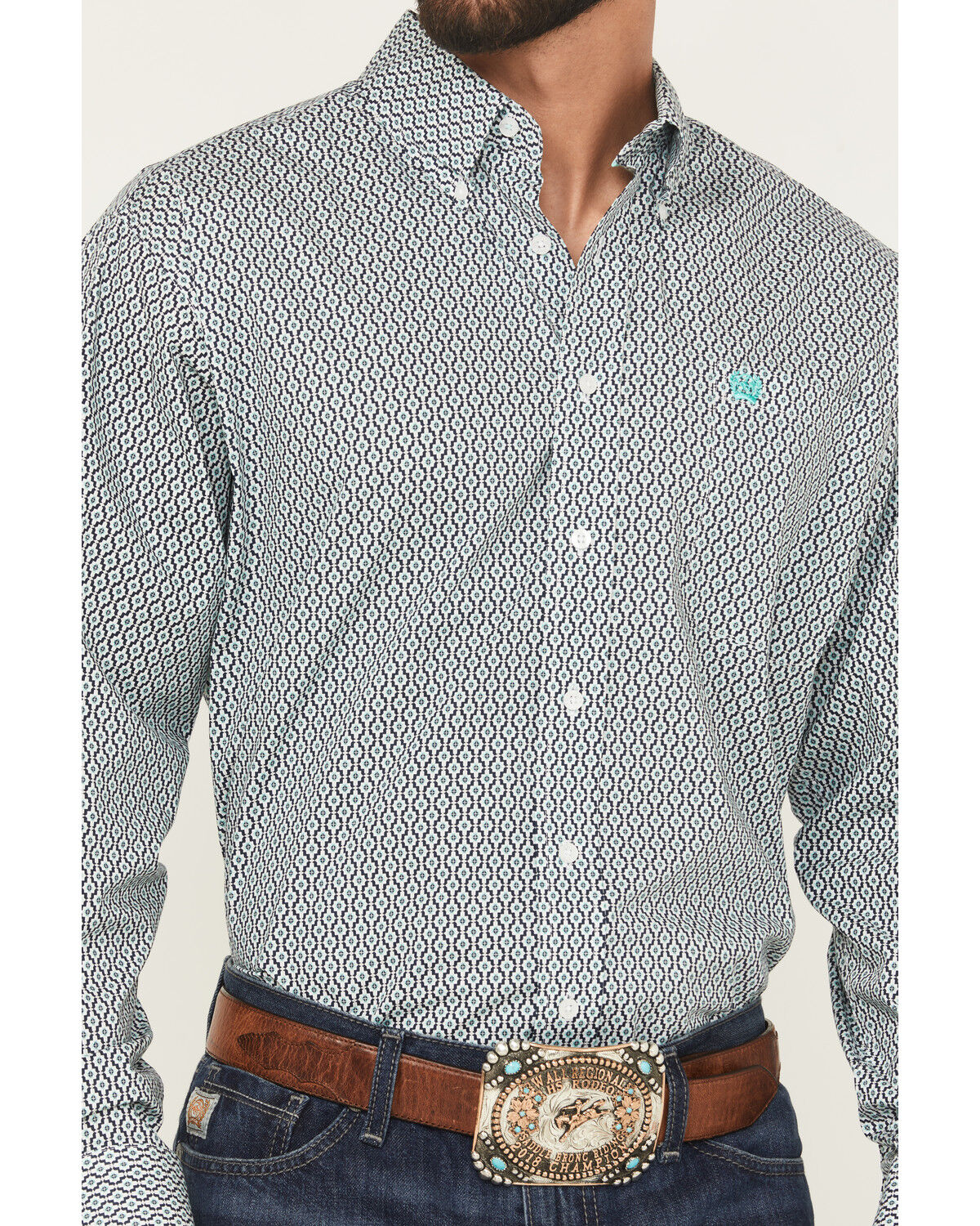 Image #3 - Cinch Men's Geo Print Long Sleeve Button-Down Western Shirt, White, hi-res