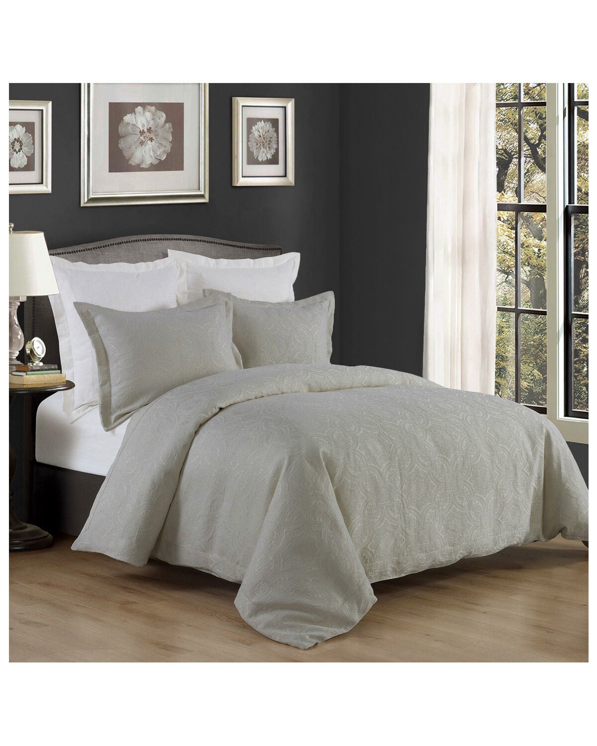 HiEnd Accents King Matelasse Coverlet - 3 Piece, Grey, hi-res